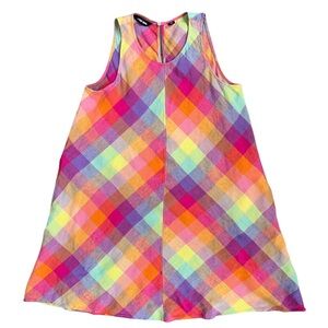 Lands' End multicolor plaid linen midi dress